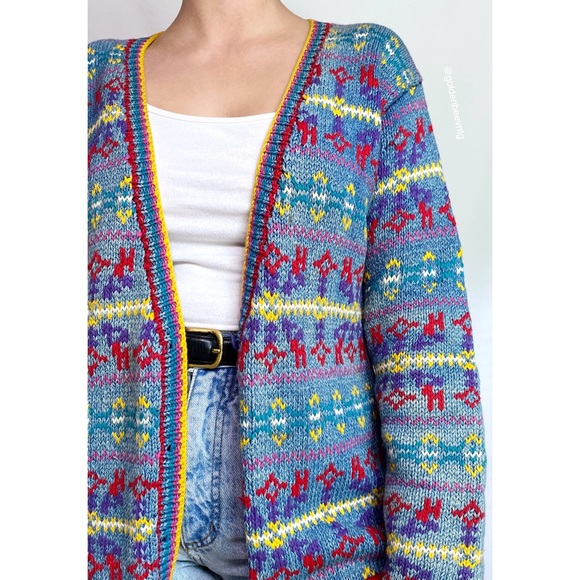 Vintage Oversized Retro Geometric Printed Longline Knit Cardigan - Picture 6 of 9